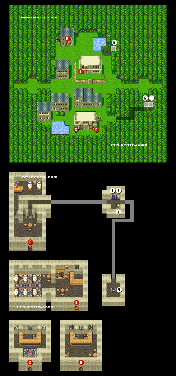 Final Fantasy 4／ファイナルファンタジー4 攻略：ミストの村 マップ画像
