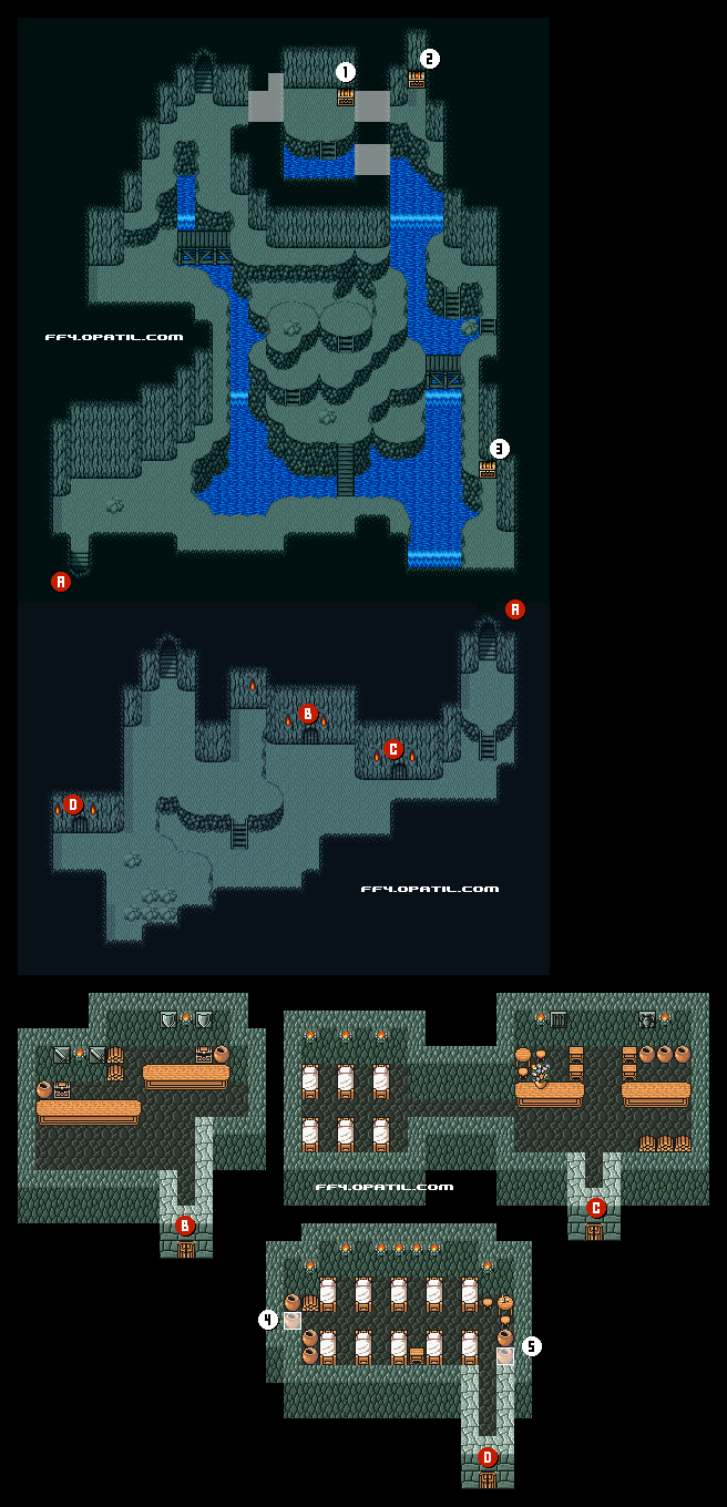Final Fantasy 4／ファイナルファンタジー4 攻略：エブラーナの洞窟 マップ画像